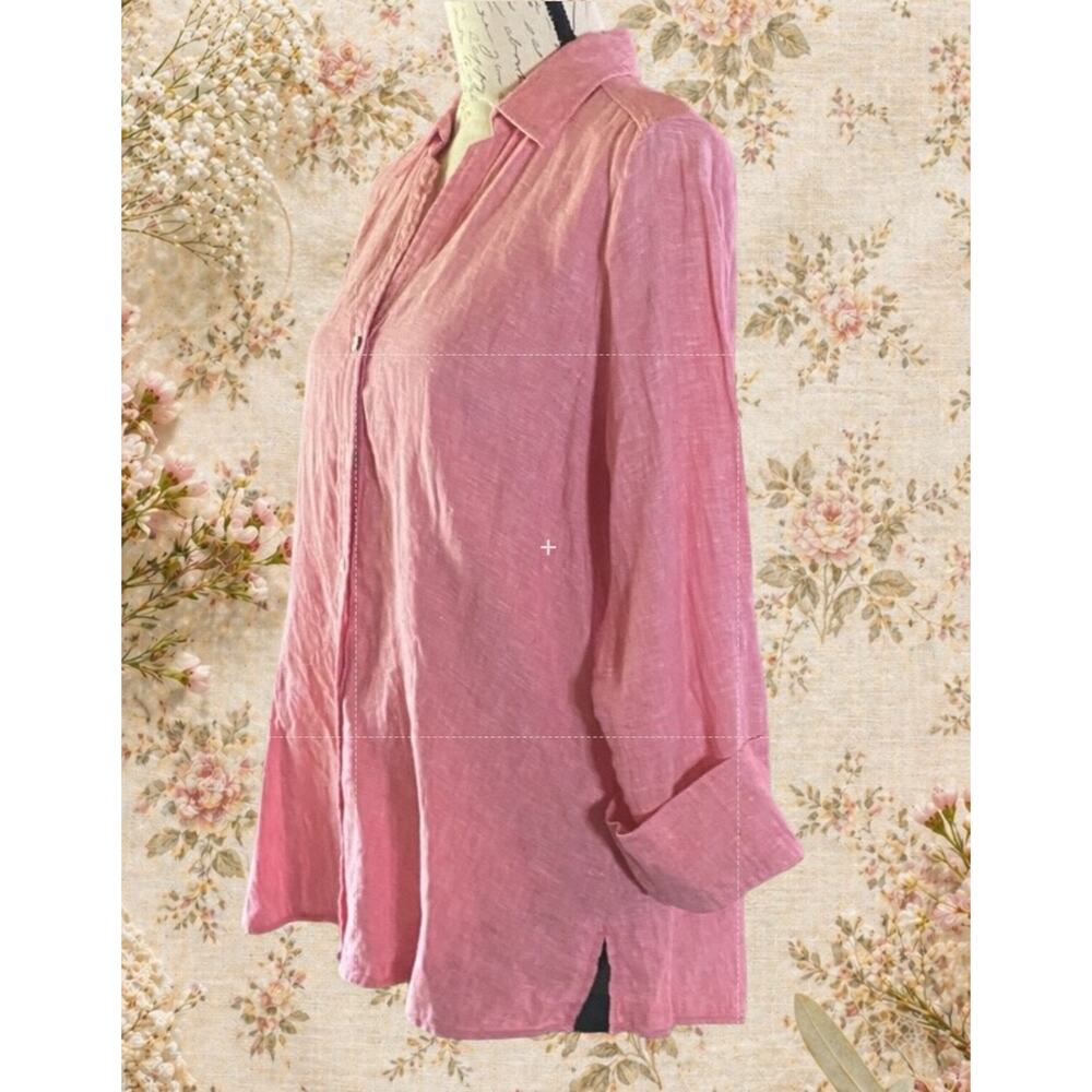 Foxcroft NYC Womens L Pink 100% Linen Shirt Coastal Lagenlook Fall Layer - Picture 5 of 8